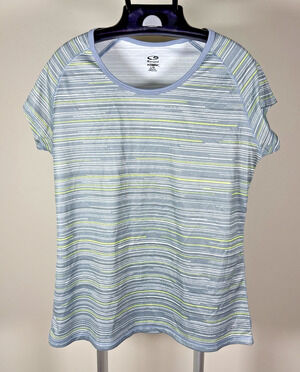Champion DuoDry Short Sleeve Gray & Green Colorful Striped Top Stretchy Women L